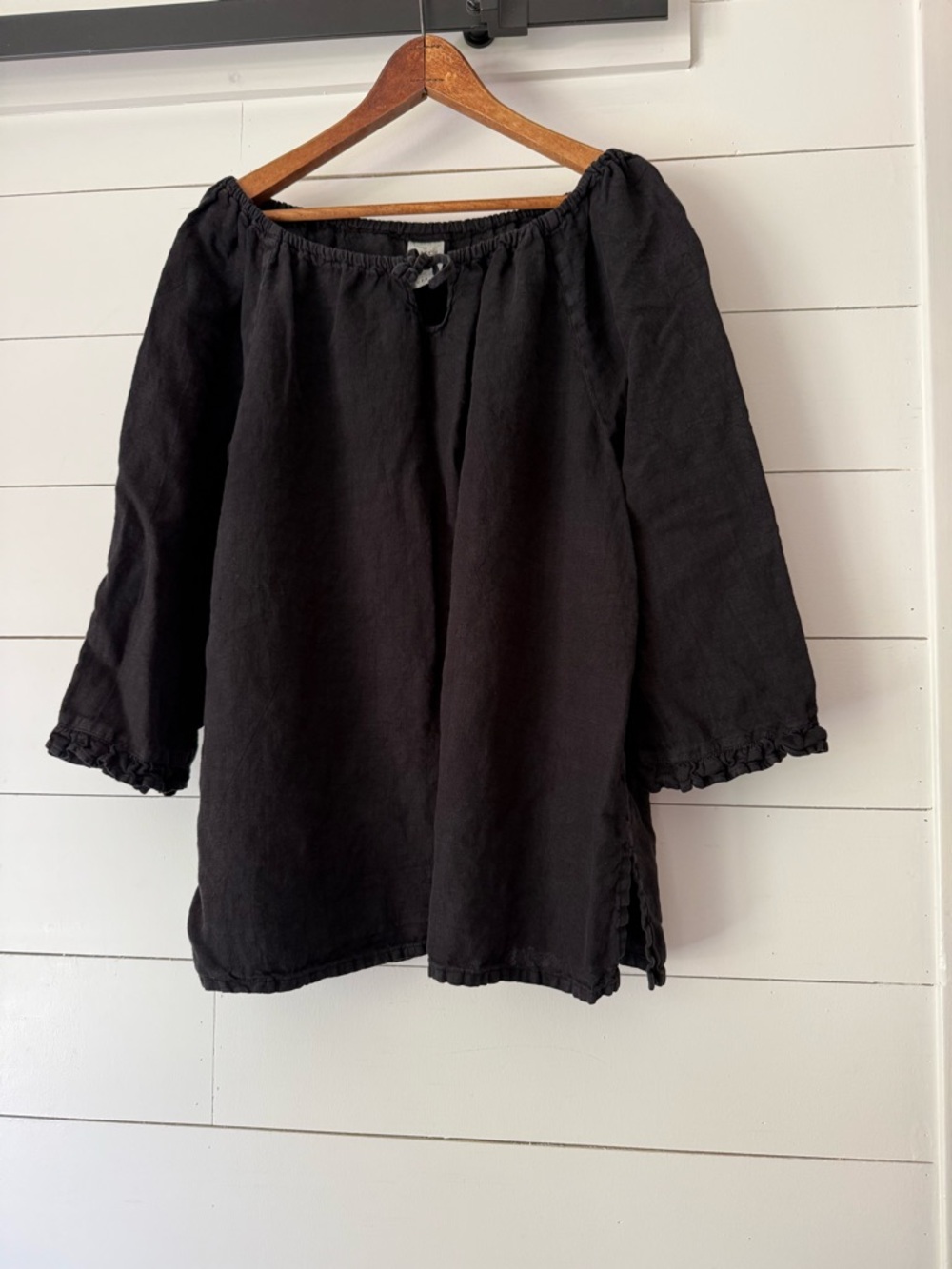 Match Point Black Scoop Neck Tunic Top Blouse Shirt 100% Linen, Size XL